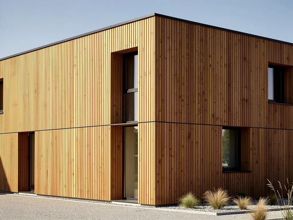 Maison habillée d'un bardage bois vertical posé sur ossature ventilée